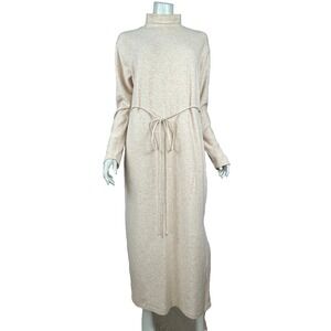 Vince‎ Long Sleeve Mock Neck Knit Dress In Marzipan Beige Tan Women XL Cotton